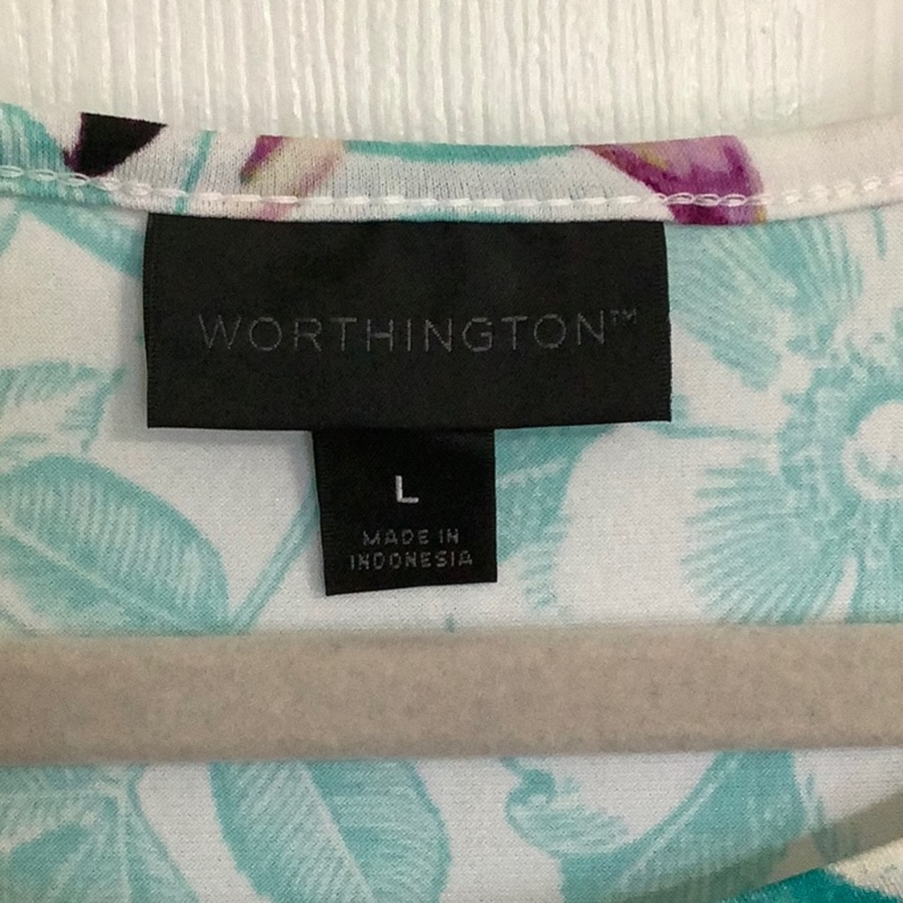 🦋WORTHINGTON floral S/S blouse, size Large - Picture 2 of 4